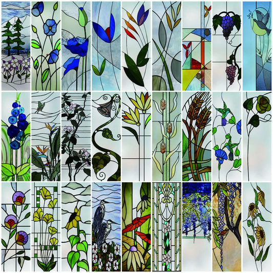 Custom Size Stained Glass Window Film Frosted Privacy Static Cling Retro Flower Matte Door Sticker Bathroom Office Home Decor