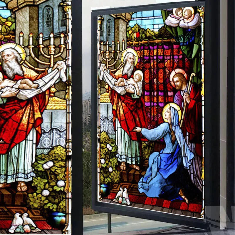 Custom size Stained Glass Window Film Jesus Virgin Mary,Home decor Frosted foil door stickers ,Church poster