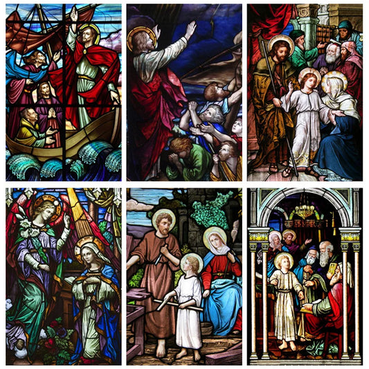 Window Film Frosted Stained Glass Films,Customized Jesus Virgin Mary Church Picture,Static Cling Door Stickers,For Home Office