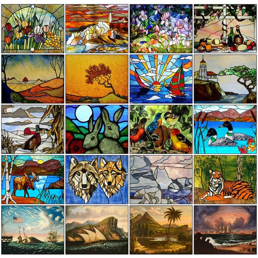 Window Film Frosted Stained Glass Films,Custom made to fit any Window Size or Shape,Vintage style Colorful Art Glass Stickers
