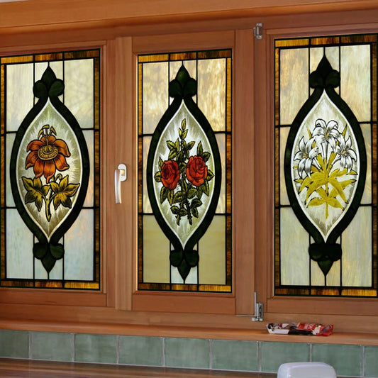 Custom Size Stained Glass Window Film Church Sticker Floral Painting For Kitchen Cabinet Doors Bathroom Sliding Door Home Decor