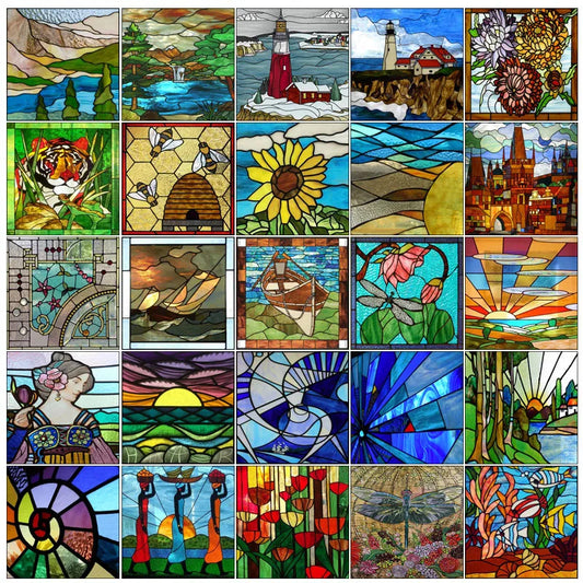 Custom size Window Film Stained Glass Films Frosted Privacy Static Cling Retro Colorful Stickers Shower Bathroom Skylight Decor