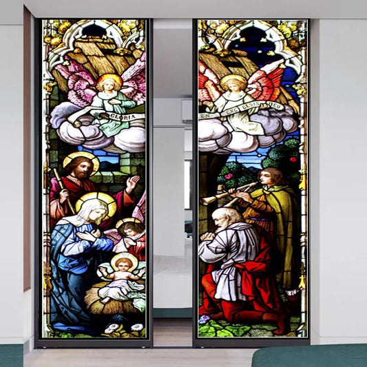 Custom Size Stained Glass Window Film Jesus Virgin Mary,Frosted Foil Stickers For Sliding Door Frendch Windows,Church Poster