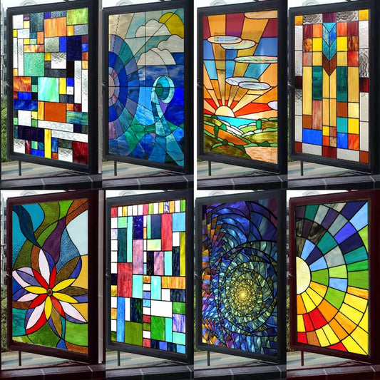 Custom Size Window Film Stained Glass Stickers Static Cling Frosted Privacy 3D Print Rainbow Mosaic For Window Door Home Decor