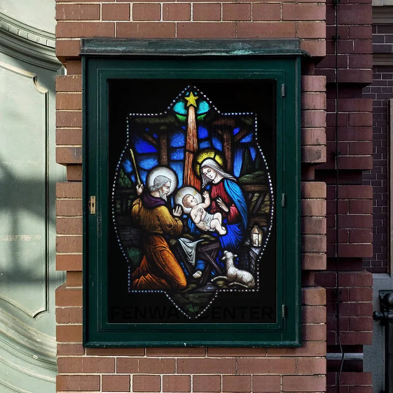Custom Size Window Glass Films Blackout Opaque Static Cling Reusable Stickers, Mary Jesus'birth Church Door Glass Home Decor