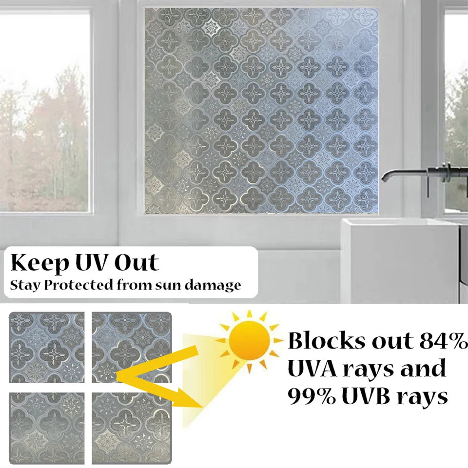 3D Static Cling Glass Films Retro Decorative Sticker Privacy etched Glass Window Vinyl No-Glue Laser Film For Bathroom Door