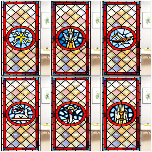 Window Film Frosted Stained Glass Films,Customized Religious Symbols Cross Christ Picture,Static Cling Sticker For Door Glass
