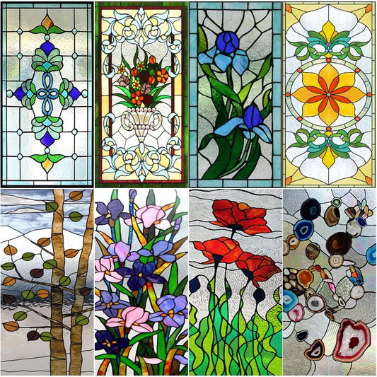 Window Film Frosted Stained Glass Films,Customized Privacy Static Cling,Church Vintage Sticker,Office Home Decor