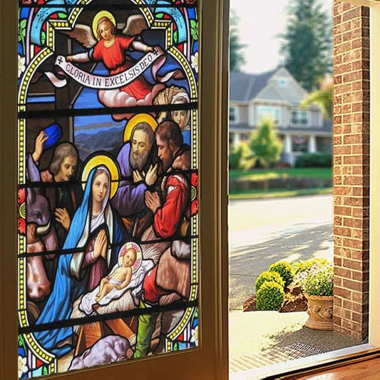 Custom size Window Film Stained Glass Films Jesus Virgin Mary,Home Decor Frosted Foil Door Stickers ,PVC Self-adhesive Poster