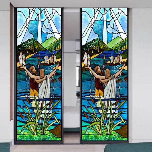 Stained Glass Wndow Film Frosted Glass Sticker Custom Size Jesus Church Poster For Door Bathroom Kitchen Light Box Home Decor