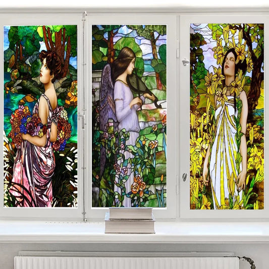 Custom Size Stained Glass Window Film Church Sticker Girl Painting For Kitchen Bathroom Bedroom Glass Sliding Door Home Decor