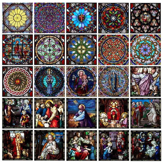 Custom Frosted Stained Glass Window Film,PVC Self-Adhesive Window Films,Retro Church Jesus Decor Foil Stickers Window Treatment
