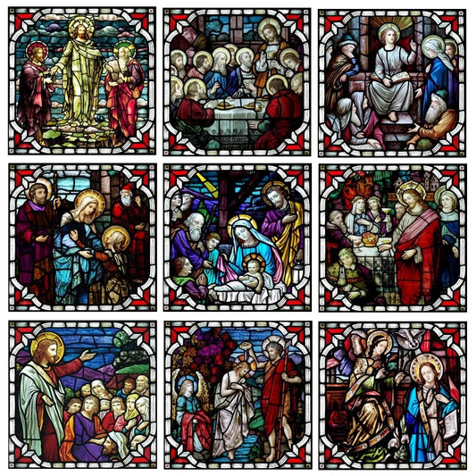 Custom Stained Glass Window Film,PVC Self-Adhesive Window Films,Retro Church Jesus Home Decor Foil Stickers Window treatment