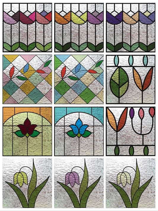 Custom Size Stained Glass Window Film 3D Frosted Static Cling Vintage Door Sticker Flora Leaves For Kitchen Bathroom Home De