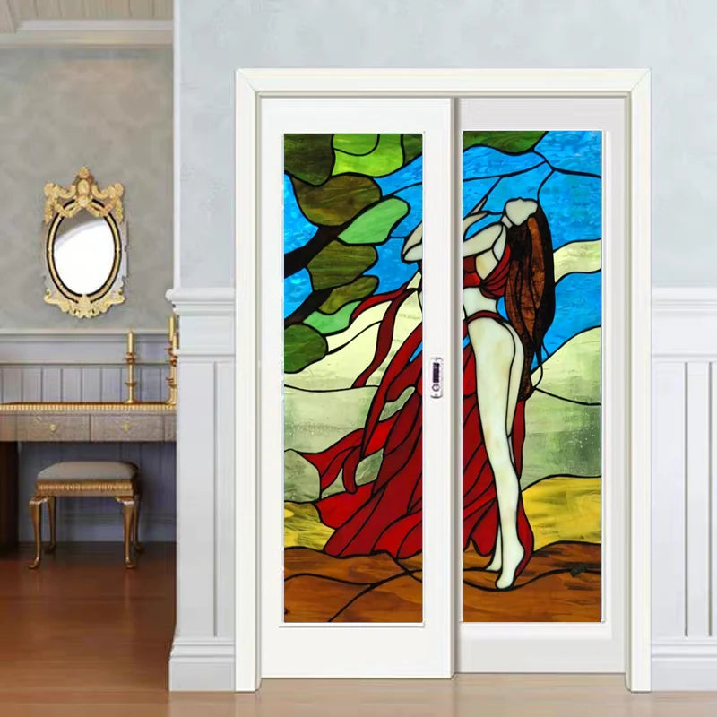 Custom Size Stained Glass Window Film Church Sticker Girl Angel Painting For Kitchen Bathroom Bedroom Glass Door Home Decor