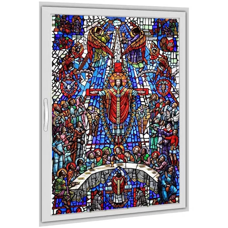 Stained Glass Wndow Film Frosted Glass Sticker Forest Custom Size Church Jesus Last Supper Light Box Poster Home Decor