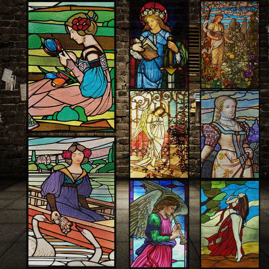 Custom Size Stained Glass Window Film Church Sticker Girl Angel Painting For Kitchen Bathroom Bedroom Glass Door Home Decor