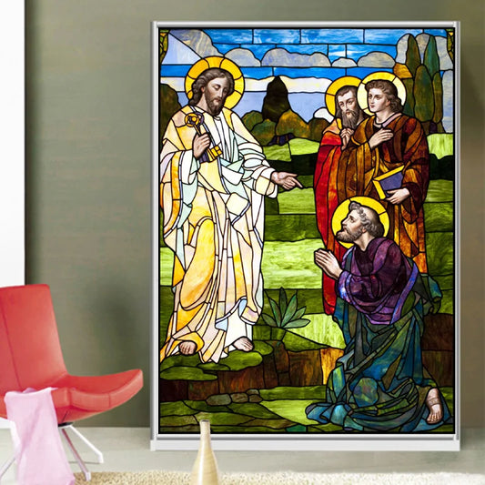 Customized Decorative Window Glass Film Self Adhesive/Static Cling Frosted Stained Continental Stickes Jesus Christ Cross