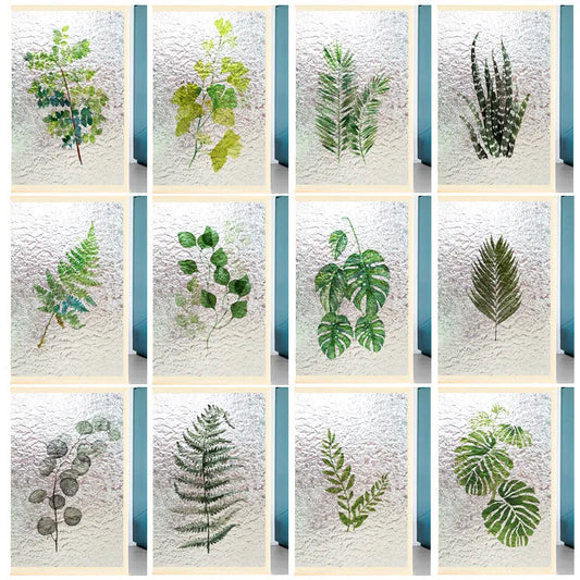 Custom 3D Frosted Stained Glass Window Film, Green Plant Glue-free Electrostatic Cling,Home Decor Door Stickers Window Treatment