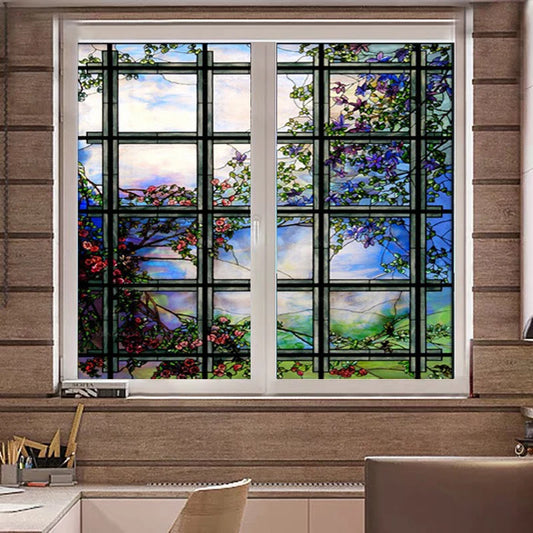 Church Stained Frosted Window Film Decorative Glass Sticker Self Adhesive Static Cling Rose Window Pattern Do Custom Size