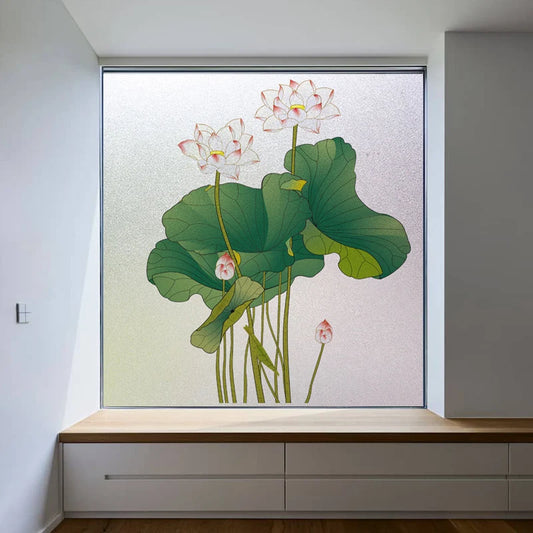 Customized size Windows Glass Films Stained Glass Door Stickers Frosted/3D Etched/Transparent Lotus for Kitchen Office Bathroom