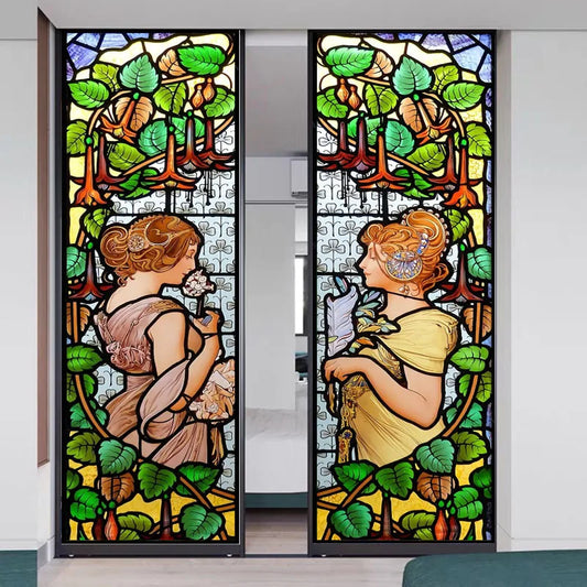 Custom size Window Film Stained Glass Films Frosted Privacy Retro European Church Style Colorful Door Sticker Shower Bathroom