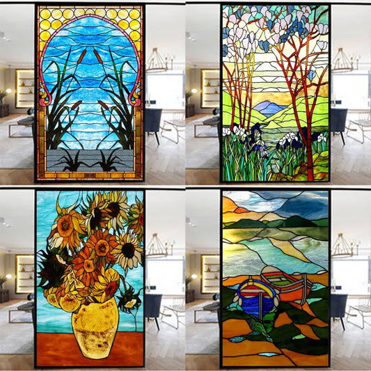 Window Film Frosted Stained Glass Films Colorful Static Cling Vintage Door Stickers Shower Bathroom Office Home Decor Customized