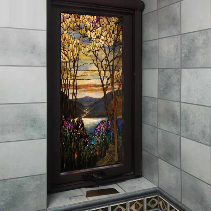 European Church Art Glass Film Stained Window Opaque Sticker Self adhesive/Static Cling Home Decor Privacy ,Custom any size