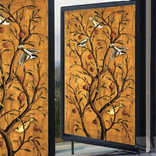 Custom Size  Glass Window Films Vintage Chinese Style Art Translucent Self-Adhesive Sticker,For Bathroom Bedroom Kitchen Office