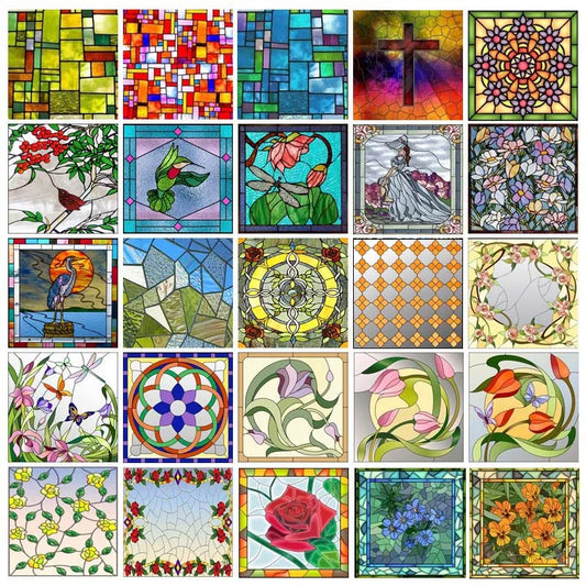 Custom size Stained Glass Wndow Film,PVC Self-Adhesive Window Films,Decor Foil Stickers Window Treatment For Square Glass Door