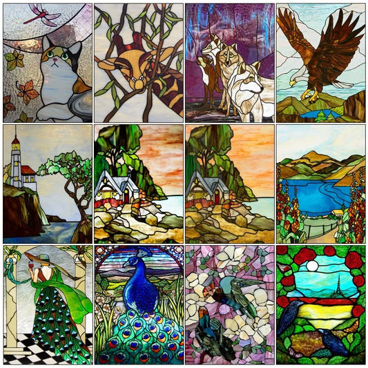 Window Film Frosted Stained Glass Films,Customized Multicolored Static Cling,Privacy Protection Reusable Removable Home-Decor