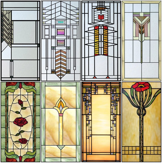 Custom Size Stained Glass Window Film Frosted Privacy Static Cling Retro Geometry Stickers Shower Bathroom Office Home Deco