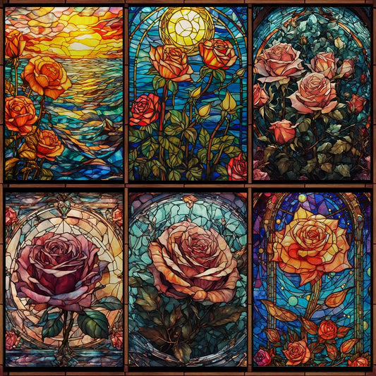 Window Film Frosted Stained Glass Films,Customized Art Design Static Cling Sticker,Rose Flower Home Decor Foil Window Treatment
