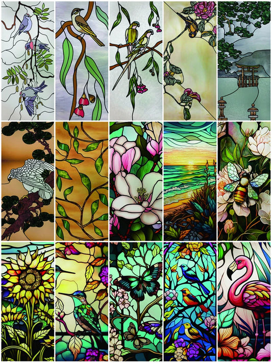 Window Film Frosted Stained Glass Films Customized Art Decor Design Flower Tree Static Cling Sticker,Home Decor Window Treatment