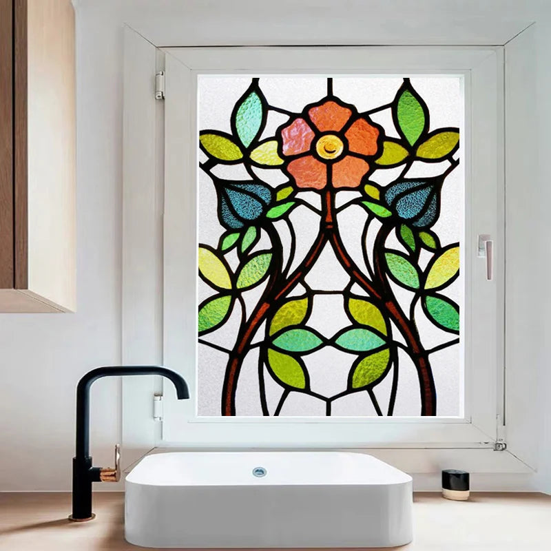 Window Film Frosted Stained Glass Films Print Flowers Static Cling Privacy Door Sticker Kitchen Office Home Decor Customized