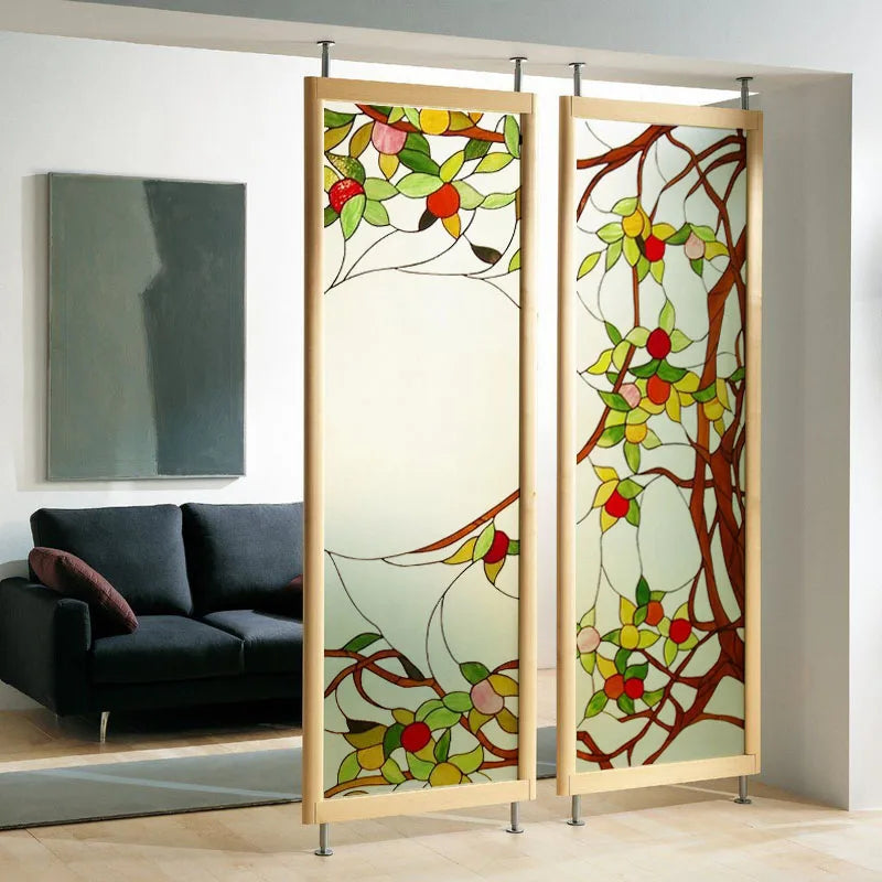 Stained Glass Window Film Frosted Glass Sticker Static Cling for thin long Glass Door Anticollision Flower