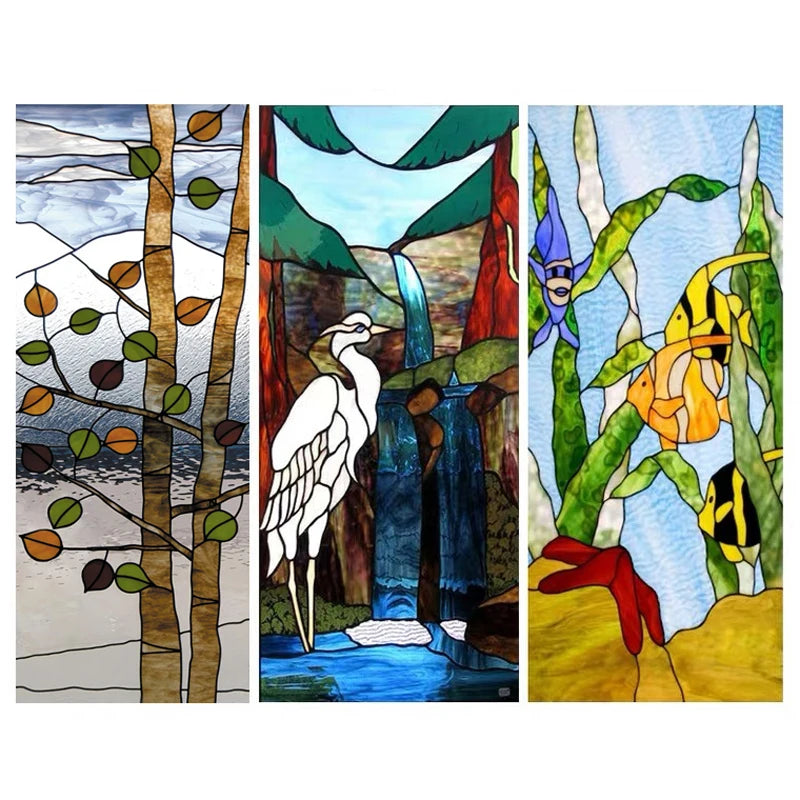 Frosted Privacy Window Film Stained Glass Film Retro European Church Style Colorful Window Stickers Shower Bathroom Glass Film