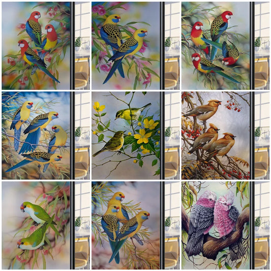 Window Film Frosted Stained Glass Films,Customized Art Deco Design Birds Static Cling Sticker,Home Decor Foil Window Treatment