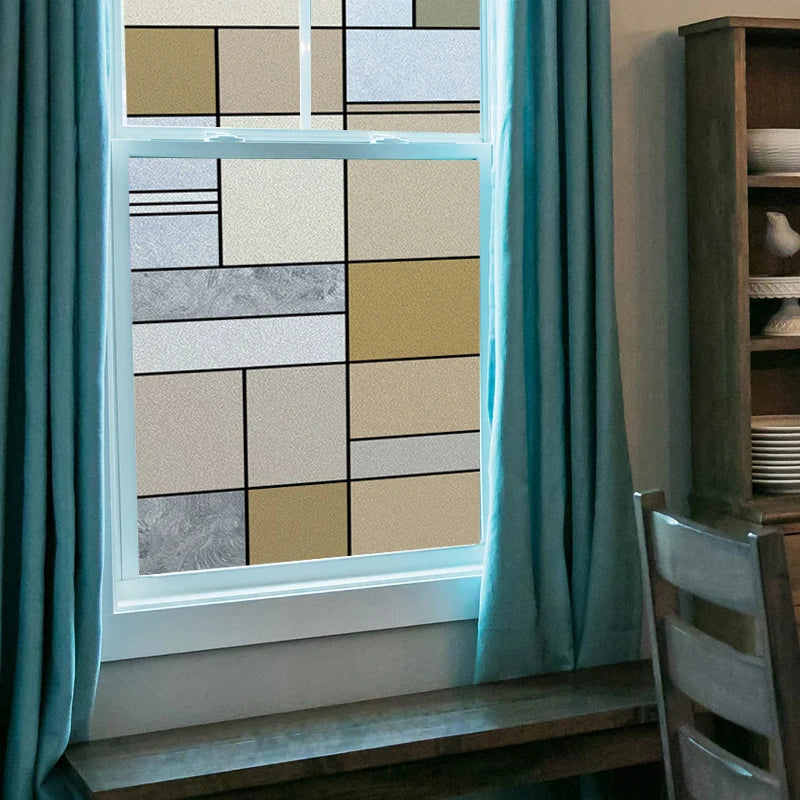 Custom Size Stained Glass Window Film Frosted Privacy Static Cling Retro Prairie Matte Sticker Bathroom Door Office Home Decor