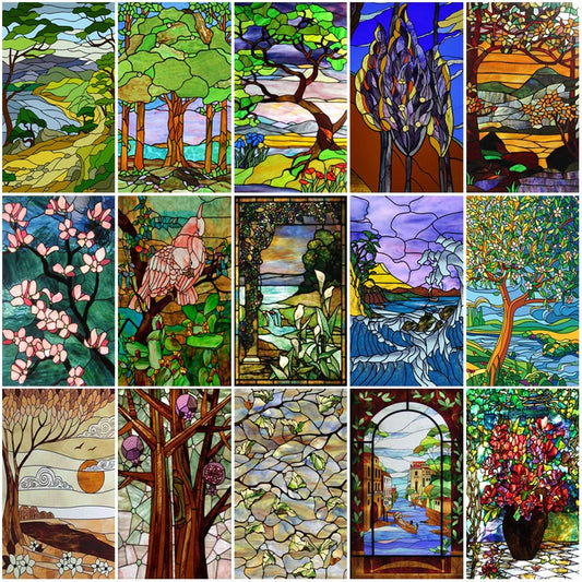 Custom size Glass Films,Stained Glass Stickers Static Cling,Frosted Privacy Print Flower,Tree,Rivers For Window Door Home Decor