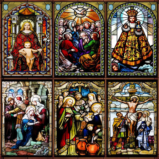 Custom Frosted Stained Glass Window Film,PVC Static Cling ,Church Jesus Christ Blessed Mary Stickers Window Treatment Home Decor