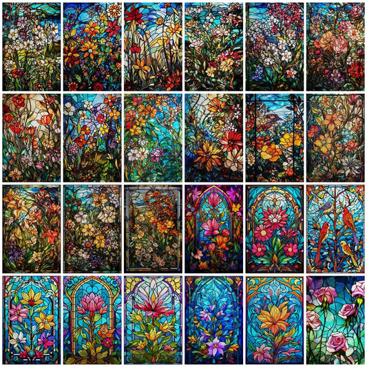 Custom size Glass Films,Stained Glass Stickers,Static Cling,Frosted Privacy Print Flowers For Window Door Home Decor