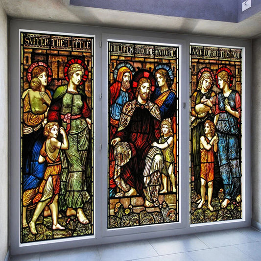 Stained Glass Films, Frosted Sticker,Self Adhesive/Static Cling  Privacy Church Home Decor,Children being Blessed