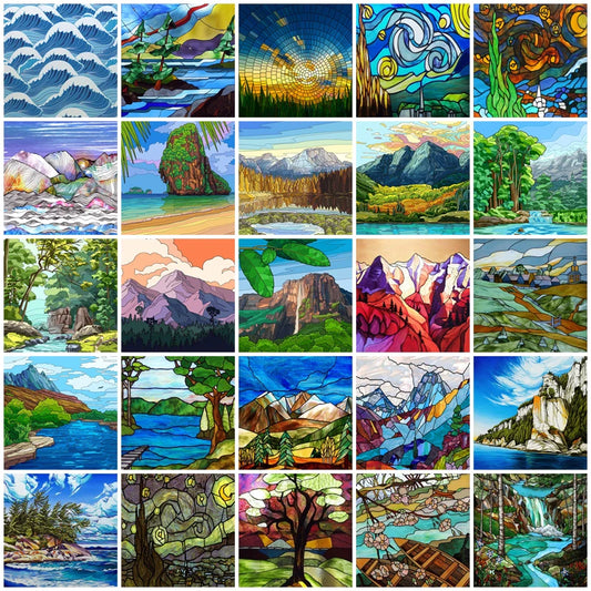 Custom size Glass Films,Large Selection of Landscape painting Stained Glass Window Films. Iris,Tree,Mountain,Rivers,Cloud