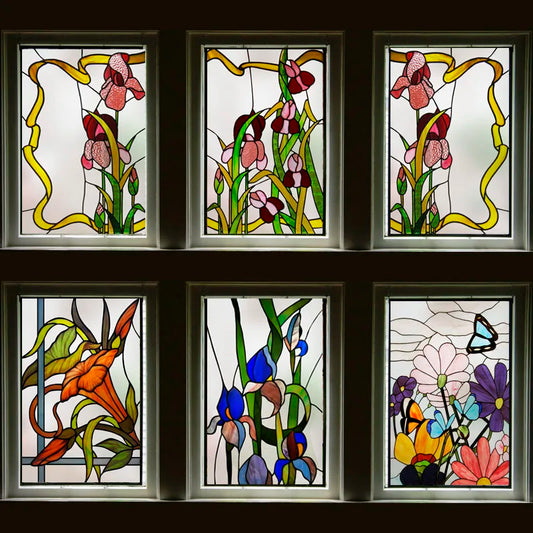 Window Film Frosted Stained Glass Films,Print Flowers Static Cling,Privacy Door Sticker,Kitchen Office Home Decor Customized