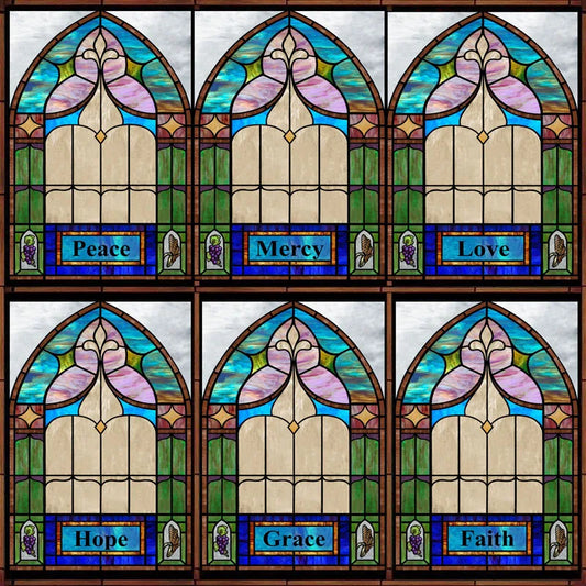 Window Film Frosted Stained Glass Films,Privacy Reusable Home-Decor Church Arched Colorful Window Pattern Faith Love Hope Word
