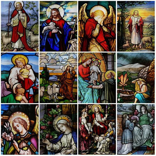 Custom size Window Film Stained Glass Films Jesus Christ Virgin Mary Window Sticker Paper Door Stickers Vintage Church Style