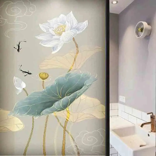 Customized size Windows Glass Films Stained Glass Door Stickers Opaque Self-Adhesive Lotus Poster for Kitchen Bedroom Bathroom