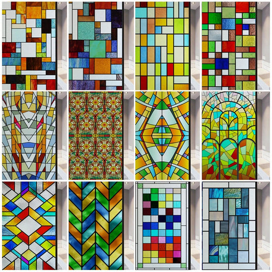 Window Film Frosted Stained Glass Films,Frosted Privacy Reusable Home-Decor Sun Catcher Mosaic Rainbow Color Window Covering