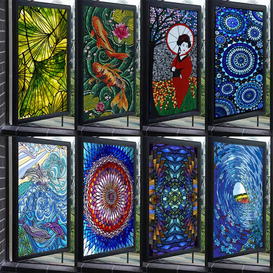 Custom size Stained Glass Window Film Retro Church Painted Mosaic Frosted Static Cling Art Colored Glass Films Sticker